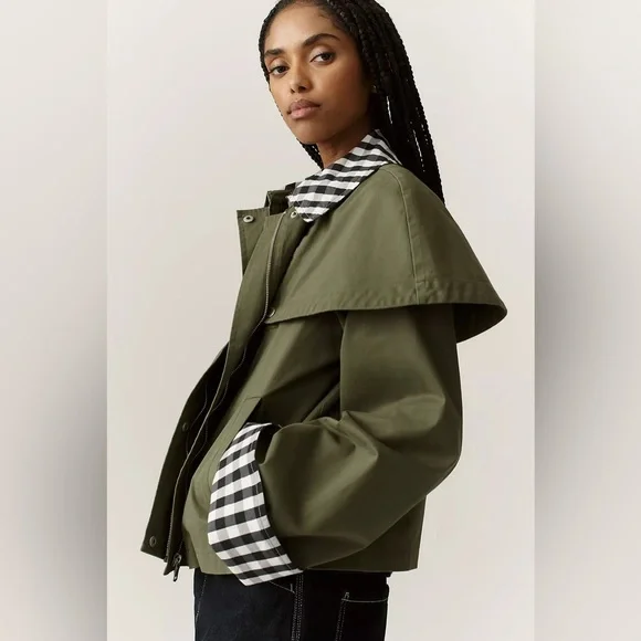 Avec Les Filles Gingham
Trim Cape Cropped Trench Size Large - Picture 2 of 5